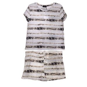 NWT - LAUNDRY by SHELLI SEGAL - Cream & Brown Tie Dyed Pajama Shorts Set Size L